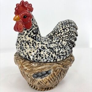 Vintage Isabelle de Borchgrave 1999 Hen Canister Cookie Jar Speckled Small